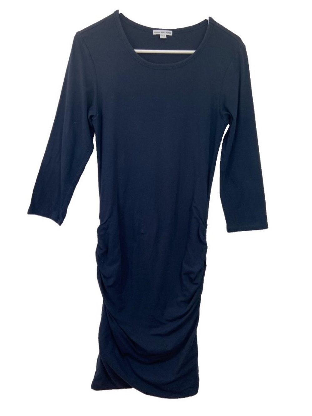 James Perse Standard Ruched Midi Dress Sz 3 Large Jersey Stretch Knit Navy Blue